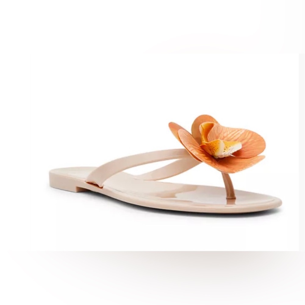 Women’s Nude Flip-Flop Sandal with Orange Floral Accent